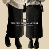 Roen Fleece unbalanced side slit H-line long skirt