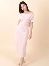 オフショルダースリットロングワンピース Pink