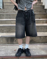 Oil bermuda denim pants