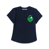 ハートロックドットクロップTシャツ (ネイビー)
