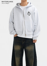 2-way Crop Fit Camo Print Hooded Zip-up Jumper White Melange