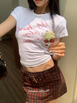 レトロレッドレターショートスリーブTシャツ