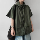 Hari boxy fit string cooling short-sleeved hooded zip-up jumper