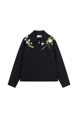 Minimalist Green Floral Embroidered Blazer Jacket