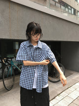 [unisex] Module Loose-Fit Check Short Sleeve Shirt