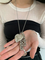 Heart.silver balls long necklace