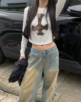 Side vintage denim pants