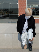 Hidden button linen wide set up-shirts 2C