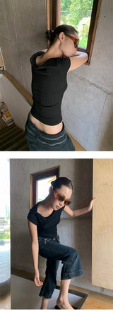 オールマッチカラースパンデックススリムショートスリーブTシャツ