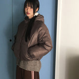 リネックグロッシーショートフードパデッドジャケット