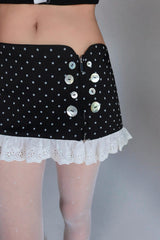 eatmeplz* Shell-button lace-trimmed low-rise half-length skirt
