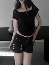luel lace button short sleeve (2color)