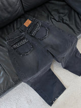 Rough Muse Tassel Ball Stud Wide Long Denim Pants