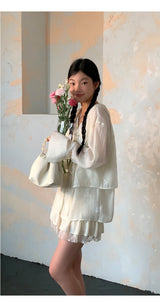 Lily frill shirring lace skirt