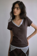 26SS★ [SET] レース トリム Vネック Tシャツ＋スカート