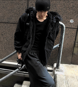 Deep Black Semi-Crop Fur Silver Winter Jumper Jacket - Deep Black