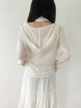 Wrap loose fit shirring hooded knit (4c)