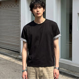 ロールスリーブクロップド半袖Tシャツ ブラック