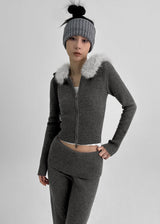 [MADE] Eriki Fur Trimming Knit Zip-up (Set Available)