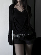 loose V-wrap shirring T (2color)