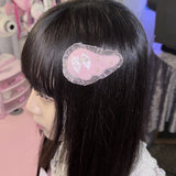 fluffy hair clip-pearl ribbon angel(pink)