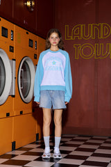 Hand logo Raglan Sweatshirt / Ash Gray-Skyblue [Women]