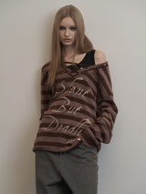 STRIPE V-NECK MTM BROWN