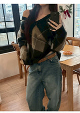 [F/W] Argyle brush v neck knit(2color)