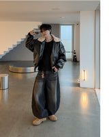 Dot heavy brushed balloon denim pants