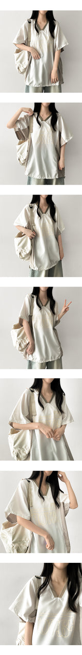 エペーターオーバーサイズフィットカラーリングVネックショートスリーブTシャツ