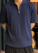 S/S Zip-up ribbed collar short sleeve tee 8COLOR