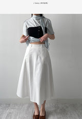 Stitched Cotton Flare Long Skirt