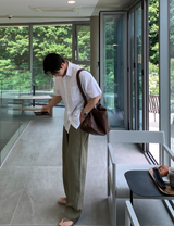 No-Mace Back Banding Two-Tuck Linen Wide Pants