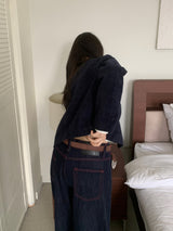 ペニーレッドステッチローワイドデニムパンツ