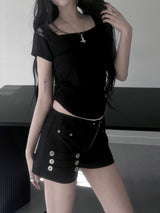 luel lace button short sleeve (2color)
