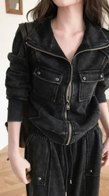 [ slayer ver2. ] rosette pig washing high neck zip-up