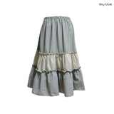 (2color) Candy Stripe Tiered Check Long Skirt