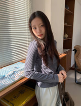 タカン ストライプ ラウンド ロングスリーブ Tシャツ