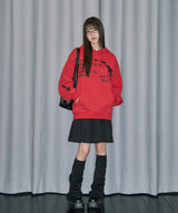 スターアップリケオーバーフィットフードTシャツ - レッド