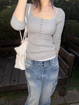 [easeas made] Wide Rib Button T