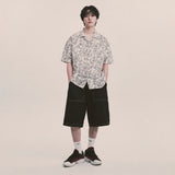 botanical drawing open collar shirt_ivory