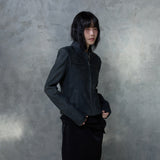 RIBBED SLEEVE LEATHER JACKET