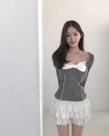 sheer white line heart-neck top