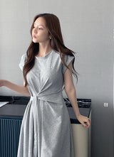 Peta Roll-Up Cap Sleeves Flare Tie Long One Piece