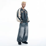 Sun Patch Leopard Balloon Denim Pants - BLACK