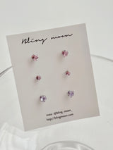 [3 set] surgical heart cubic earring set / 2 color / mini daily simple layered