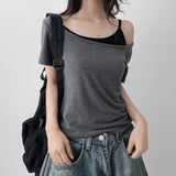 Sleeveless Set Off-Shoulder Short Sleeve Tee (4 colors)