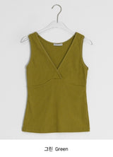 Ichi Deep V-Neck Lace Ribbed Wrap Sleeveless
