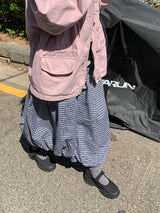 Lehiji Banding Check Balloon Long Skirt