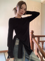 Side strap soft long-sleeve t-shirt
